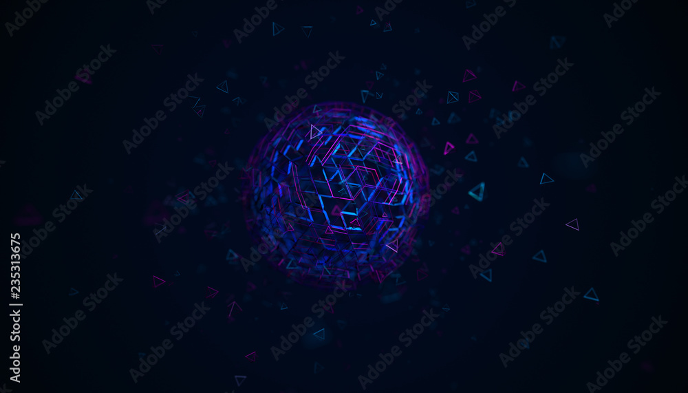Aufkleber abstract 3d rendering of polygonal sphere. geometric shape, futuristic modern background design