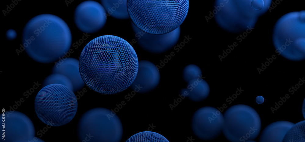 Poster abstract 3d rendering of geometric shapes. modern background design with spheres