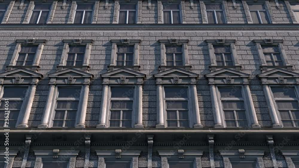 Poster 3d render infinite vertical camera panning in front of building wall.