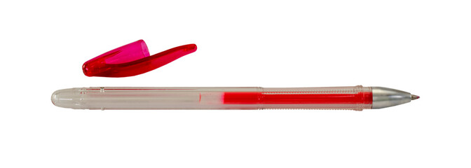 Red color ball point pen isolated on white background
