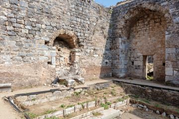 Sculpture  of the river god Maindros at the ruins of Faustina Baths in Miletus in the Aydin Province, Turkey.