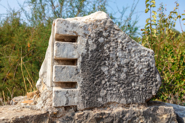 Marble construction joint detail at ancient archaeological site of Miletus at Aydin privince, Turkey. 