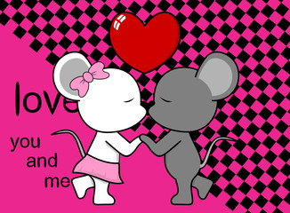 cute lovely mouse boy and girl kissing cartoon valentine background in vector format very easy to edit 