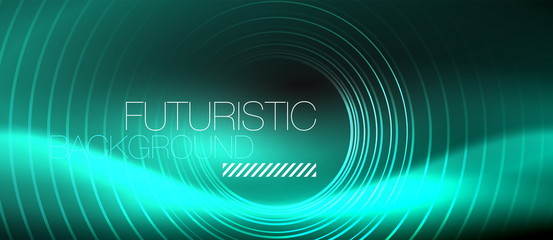 Dark abstract background with glowing neon circles