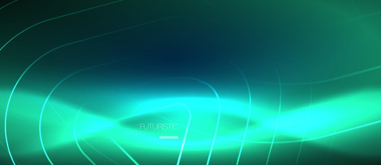 Neon glowing techno lines, hi-tech futuristic abstract background template with geometric shapes