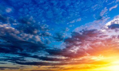 Fototapeta na wymiar Sunset dramatic sky clouds. Sky with clouds and sun.