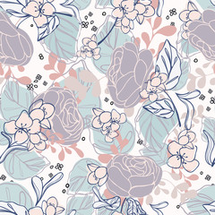 Vector Falling Roses Seamless Pattern