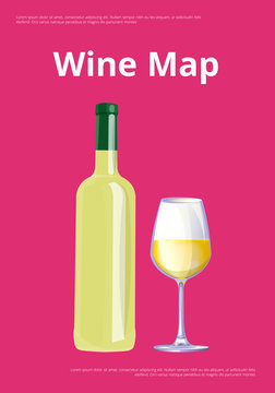 Wine Map Poster with White Wine Bottle and Glass