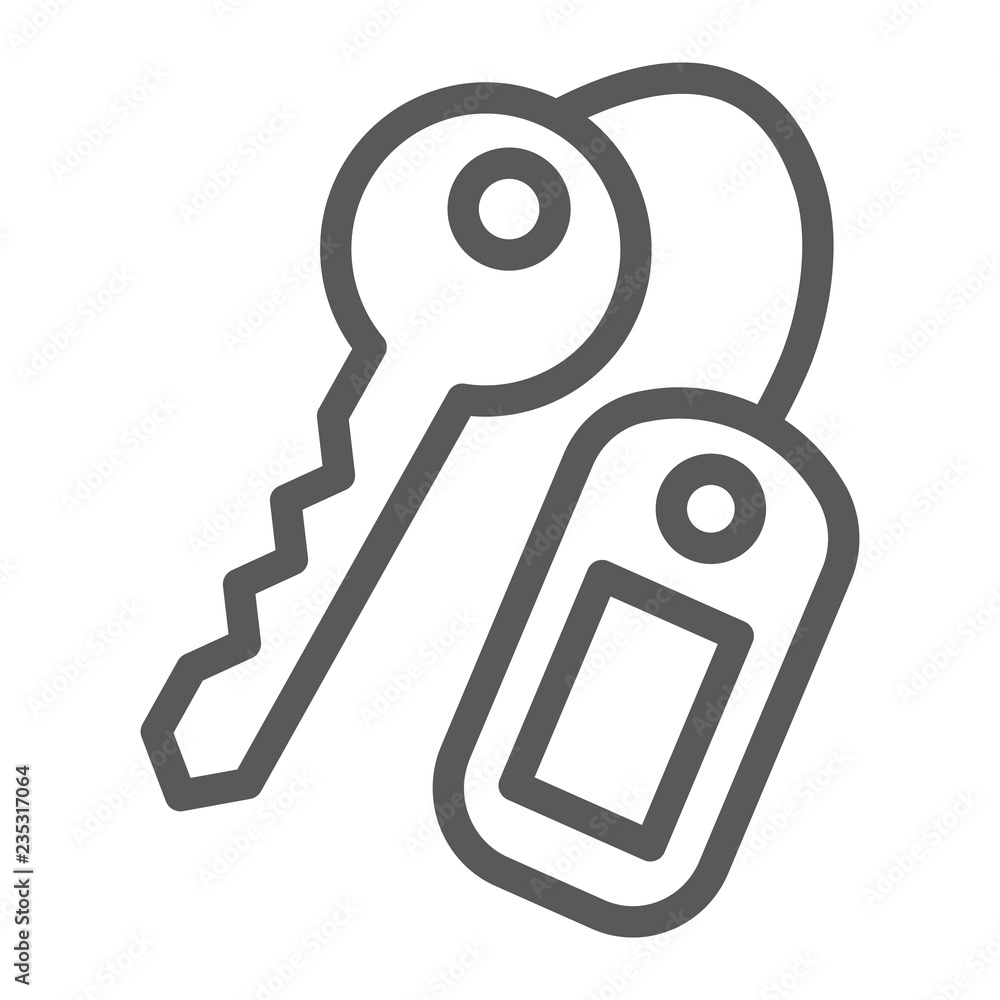 Poster key line icon, close and safety, unlock sign, vector graphics, a linear pattern on a white backgroun