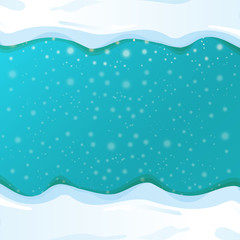 vector winter snow caps on azure sky background with snowflakes. winter snow border or frame for winter sale or christmas banner design template.