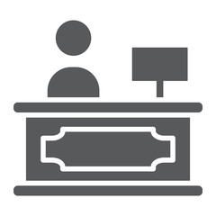 Reception glyph icon, hotel and call, reception desk sign, vector graphics, a solid pattern on a white background.