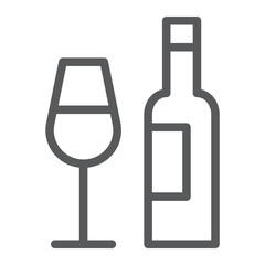 Bar line icon, alcohol and drink, bottle and glass sign, vector graphics, a linear pattern on a white background.