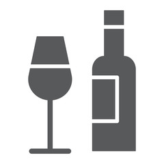 Bar glyph icon, alcohol and drink, bottle and glass sign, vector graphics, a solid pattern on a white background.