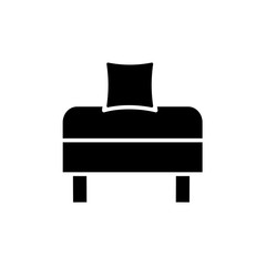 Black & white vector illustration of sleeper convertible chair. Flat icon of chair bed with pillow. Isolated object