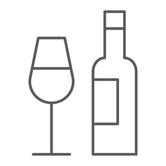 Bar thin line icon, alcohol and drink, bottle and glass sign, vector graphics, a linear pattern on a white background.