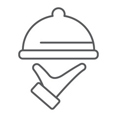 Food service thin line icon, hotel and food, restaurant cloche sign, vector graphics, a linear pattern on a white background.