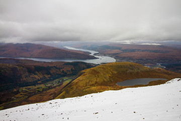 View of Loch Linnhe from Ben Nevis, Scotland's highest mountain, on a November day
