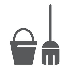 Cleaning service glyph icon, clean and wash, bucket and mop sign, vector graphics, a solid pattern on a white background. © amin268