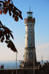 Harbour entrance of Lindau,  Lake Constance (German: Bodensee) with the new lighthouse