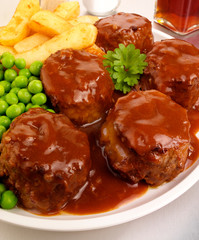 FAGGOTS, CHIPS AND PEAS