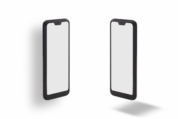 Blank smart phone screen with shadow isolated on white background, input text idea