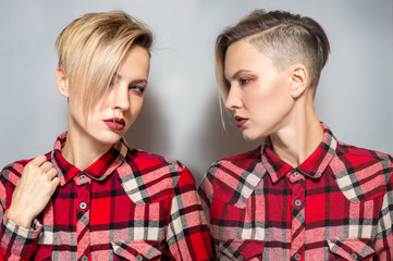 portrait of a young woman with short haircut