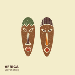 African Masks. Vector icons for tribal designs with scuffed effect