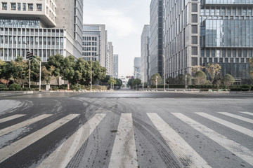 Office buildings with empty road