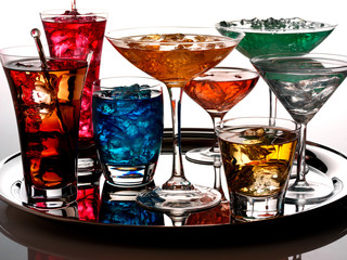 SELECTION OF COCKTAILS ON SILVER TRAY