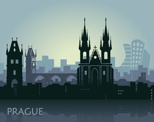 Obraz premium Landscape of Prague with sights. Abstract skyline