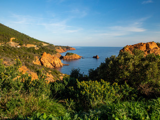Esterel mountains and the Mediterranean sea in French Riviera in winter
