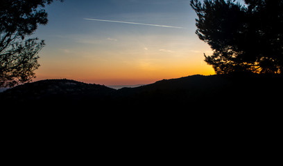 Sunset in Esterel mountains in French Riviera in winter