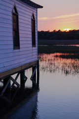 Church over a bay at sunset