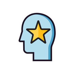 Stars user icon. Head with amazing, fabulous, wonderful idea