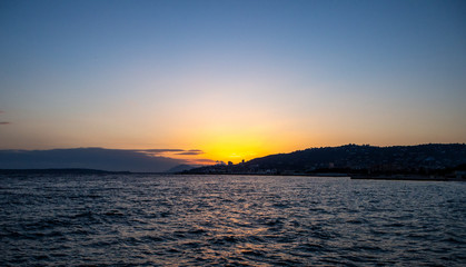 French Riviera beach at sunset in winter