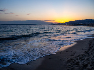 Obraz premium French Riviera beach at sunset in winter