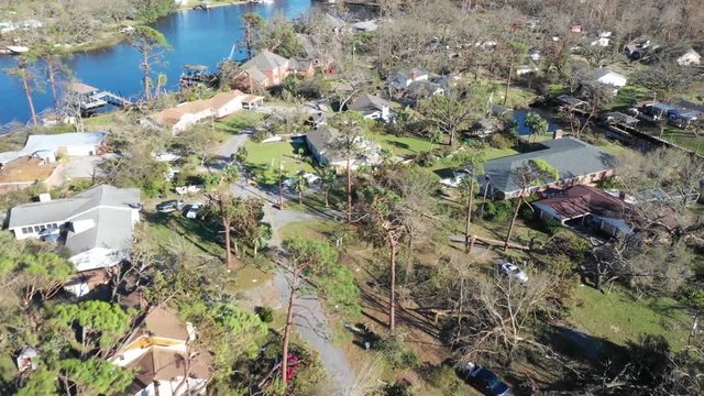 Destroyed neighborhoods and flooded rivers in Florida after Hurricane Michael