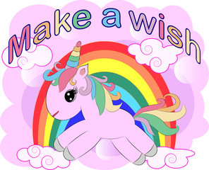 Unicorn vector illustration drawing with rainbow writing Dreamer. Unicorn's head cartoon, isolated on white background.