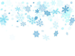 Winter snowflakes border cool background. 