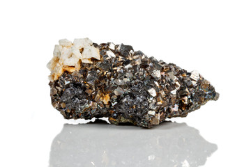 Macro mineral stone Arsenopyrite on a white background