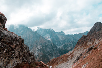 Beautiful mountain range covered with fog