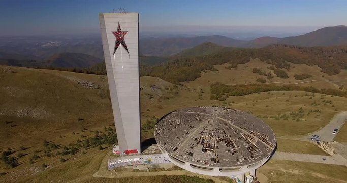 Comunistical monument in Buzludja, Bulgaria.The abandoned monument in the mountain.