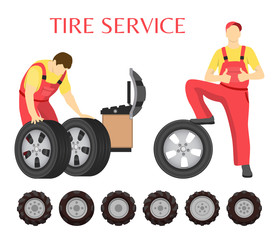 Tire Service, Vector Emblem, in Cartoon Style