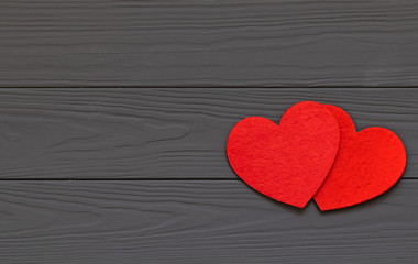 hearts on wooden texture with free copy space, Valentines Day celebration