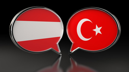 Obraz premium Austria and Turkey flags with Speech Bubbles. 3D illustration