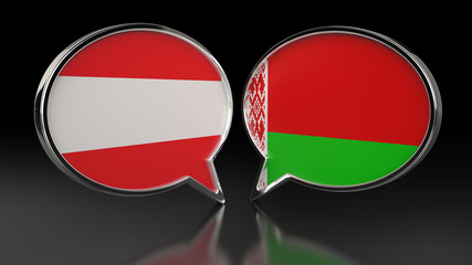 Austria and Belarus flags with Speech Bubbles. 3D illustration