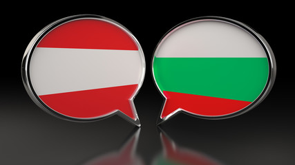 Obraz premium Austria and Bulgaria flags with Speech Bubbles. 3D illustration