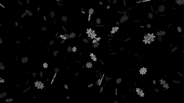 Alpha loopable abstract winter snow background with falling snowflakes 4k video
