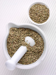 FENNEL SEEDS IN PESTLE AND MORTAR