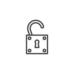 Unlock padlock outline icon. linear style sign for mobile concept and web design. Open lock simple line vector icon. Symbol, logo illustration. Pixel perfect vector graphics
